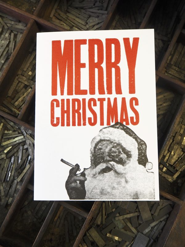 Bad Santa - Letterpress Christmas Card. Hand printed in bright red and black, using original letterpress type.