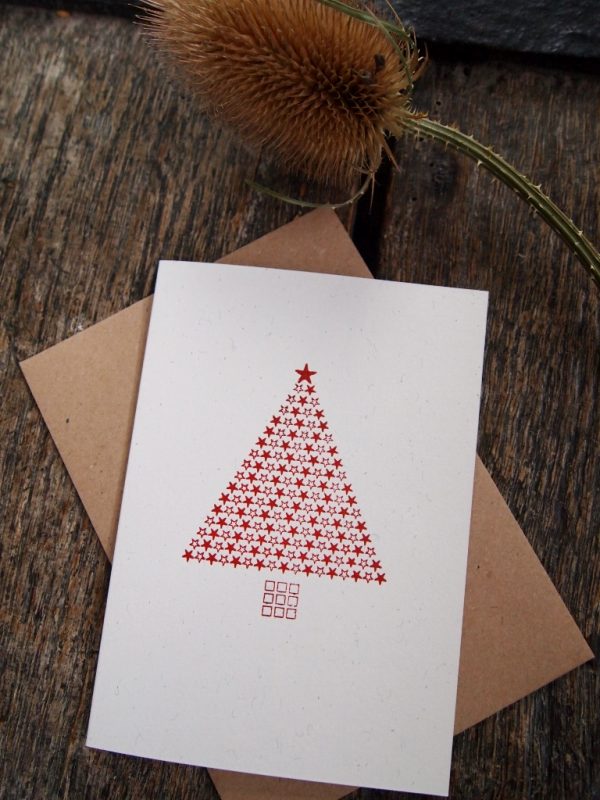 Starry Christmas Tree Card - Red