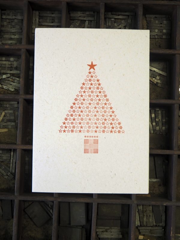 Star Tree - Letterpress Christmas Card. Hand printed in bright red and black, using original letterpress type.