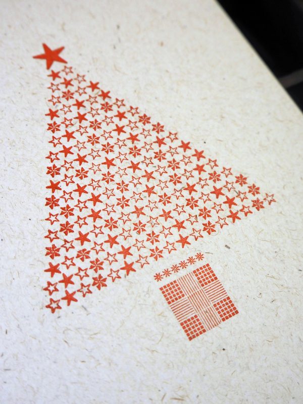 Star Tree - Letterpress Christmas Card. Hand printed in bright red and black, using original letterpress type.