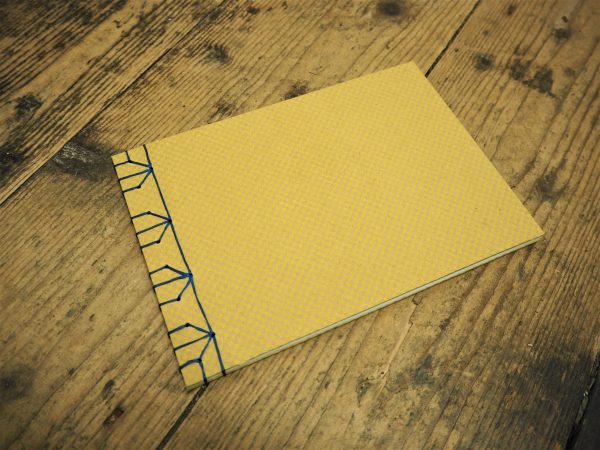 Japanese bound notebook / sketchbook - yellow geometric w/ dark blue thread