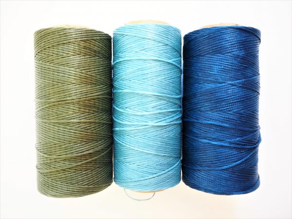 Waxed Bookbinding Thread - Moss Green, Turquoise & Deep Sea Blue