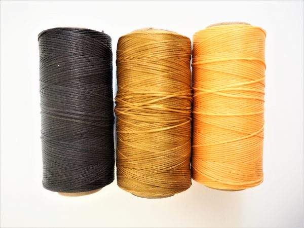 Waxed Bookbinding Thread - Dark Brown, Bronze and Yolk Yellow