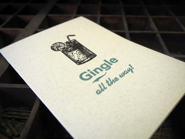 Gingle all the way - Letterpress Christmas Card. Hand printed in green and black, using original letterpress type.