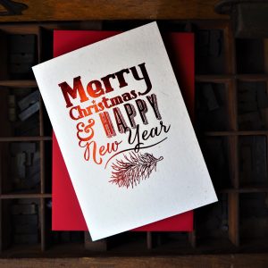 Merry Christmas & Happy New Year - red foil on white card