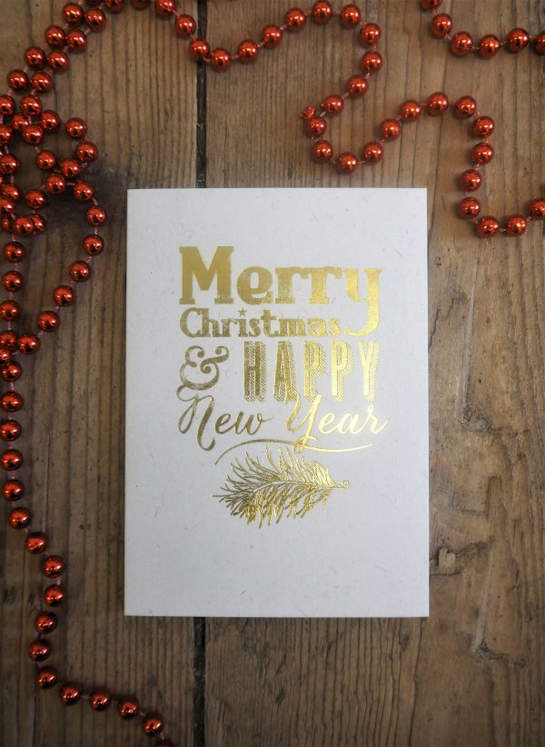 Merry Christmas & Happy New Year - gold foil on white card