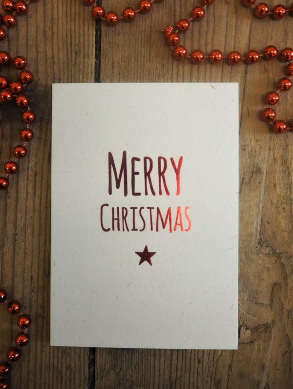 Merry Christmas Letterpress Christmas Card - Red & White