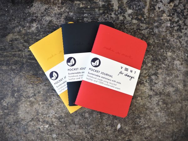 Recycled Leather Pocket sustainable journal notebooks - Yellow, Red and Grey