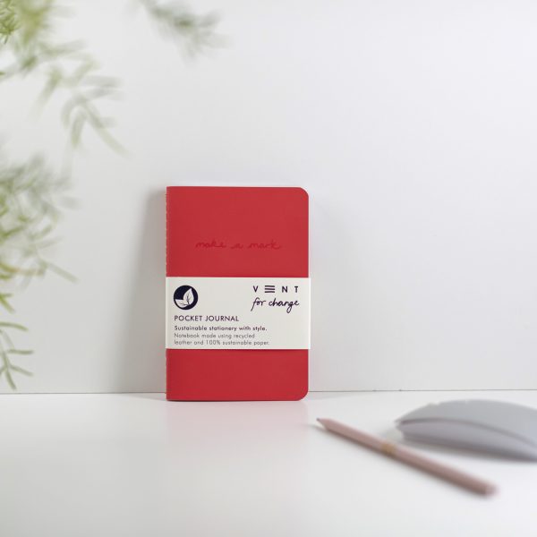 Recycled Leather Pocket sustainable journal notebook - Red