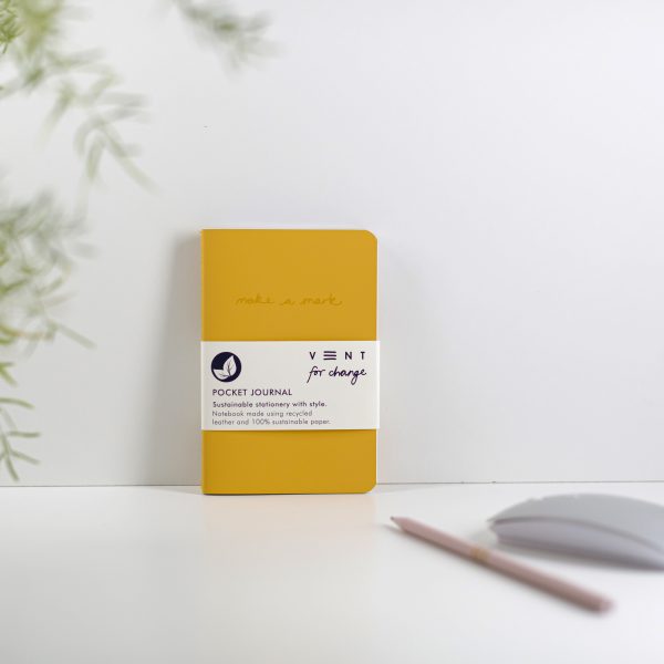 Recycled Leather Pocket sustainable journal notebook - Yellow