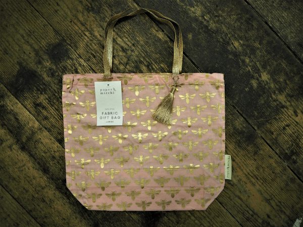 Tote Gift Bag Large - pink gold bee