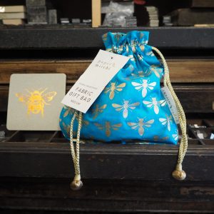 Pouch Gift Bag Medium - blue gold bees