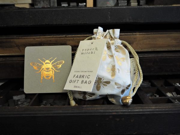 Pouch Gift Bag Small - white gold bees
