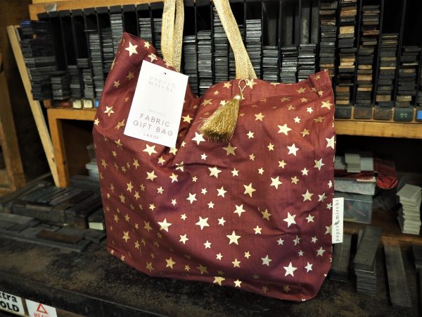Tote Gift Bag Large - red gold stars