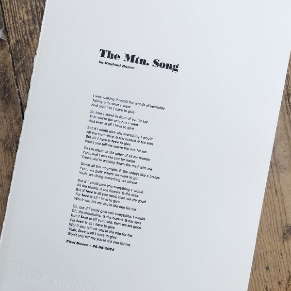 Rayland Baxter Song Print, set in 10pt Granby, 10pt Falstaff Italic and 24pt Bodoni
