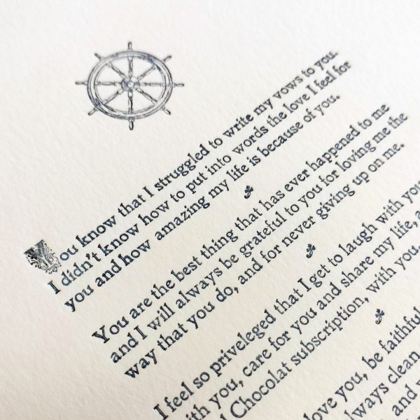 Wedding Vows Print, set in 12pt Jenson Old Style