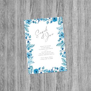 The Lottie Suite is a floral design in blue, with modern san serif font and modern calligraphy.